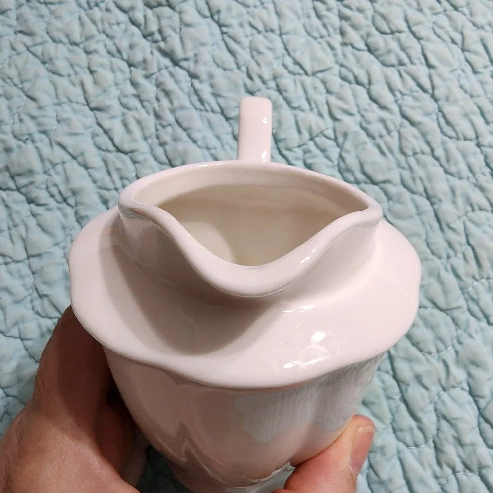 10 Strawberry Street White Ceramic Fluted Creamer Pitcher 4.5 Inch Stoneware